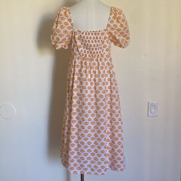 J. Crew Factory Orange Floral Puff-Sleeve Twist-Front Midi Dress Size 8 - Picture 10 of 15